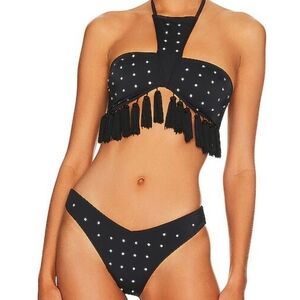 NEW NWOT Beach Riot Revolve Quartz Top Black Tassle Bikini Set Medium